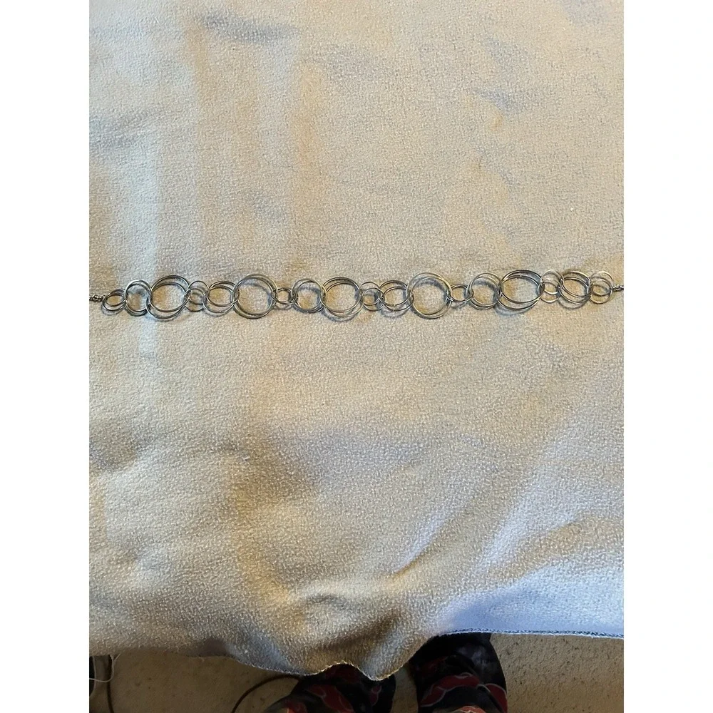 Silver Tone Chain Link Belt‎ Round Circle Retro MCM adjustable patina 44.5